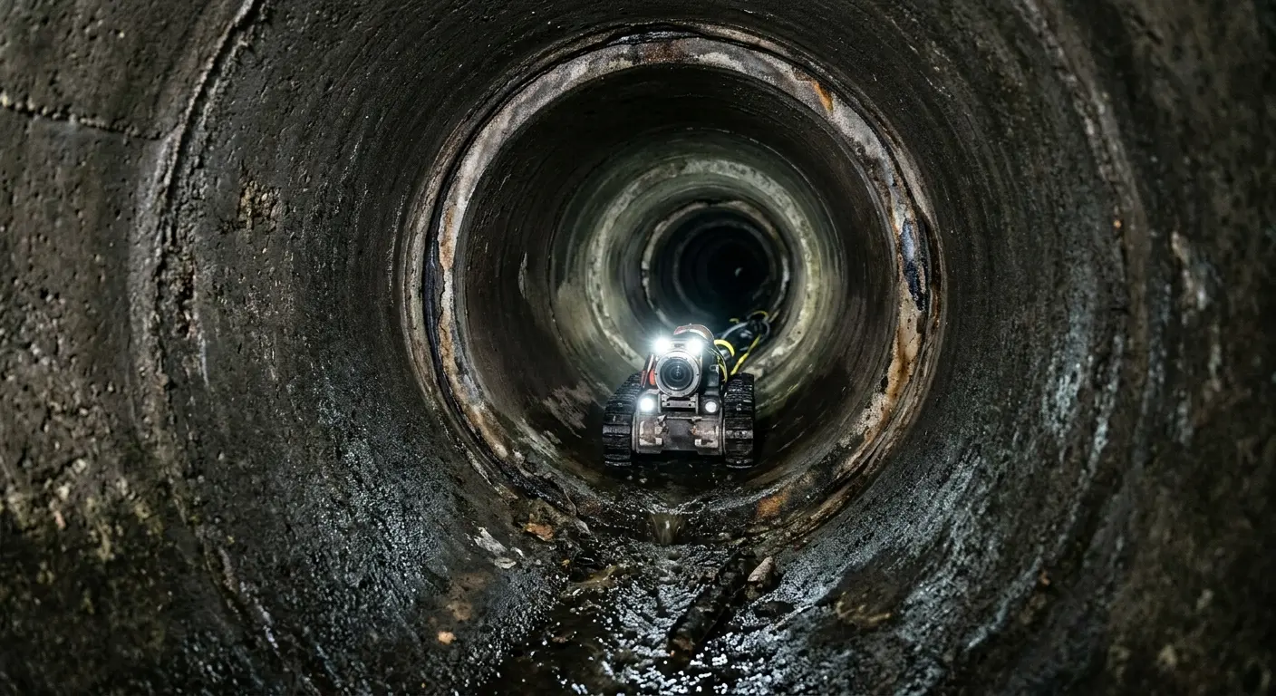 Robotic sewer camera inspecting pipe interior for Drain Snake Service in Garrison
